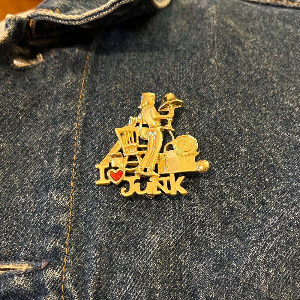 Gold and Red I Love Junk Brooch